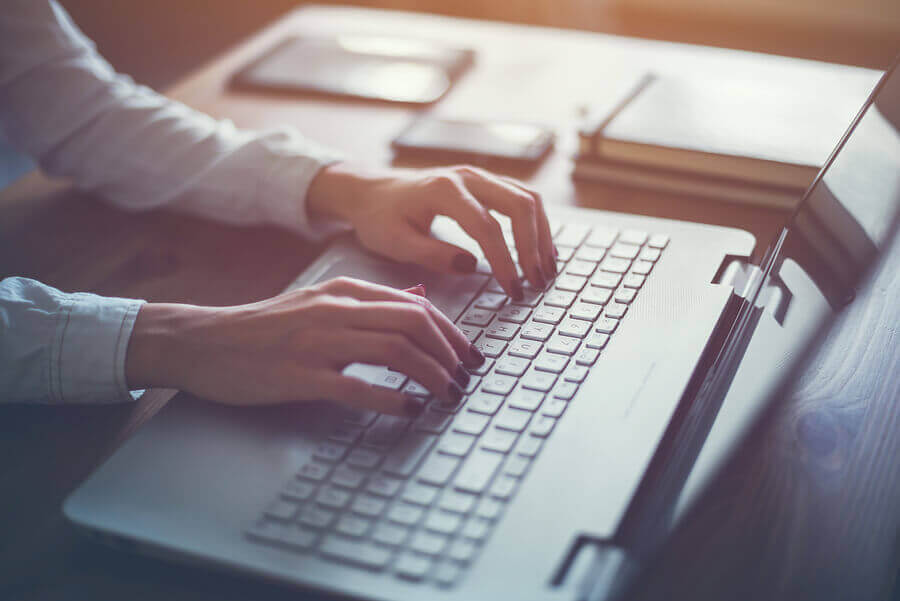 A woman using a laptop